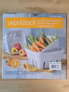 NEW over&back Stoneware 3 Piece Set Multipurpose Berry & Veg Baskets - White